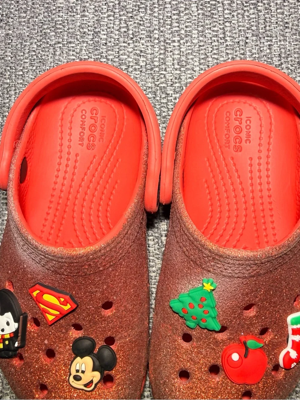 Crocs Red Glitter Classic Sandal slip on shoes kids size C10